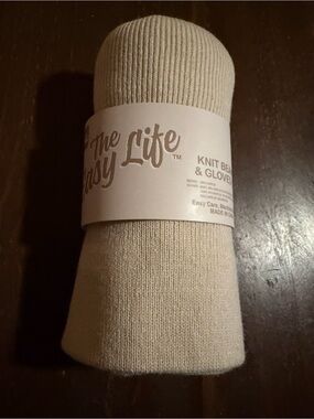 New “The Easy Life” Knit Beanie & Gloves Set - Cream Taupe